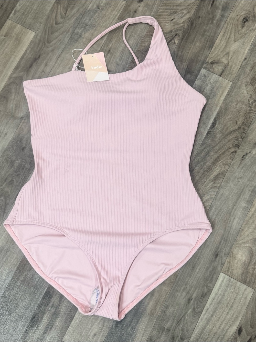 Andie Wynwood Rib One Piece Swimsuit Blush Pink Size L NWT